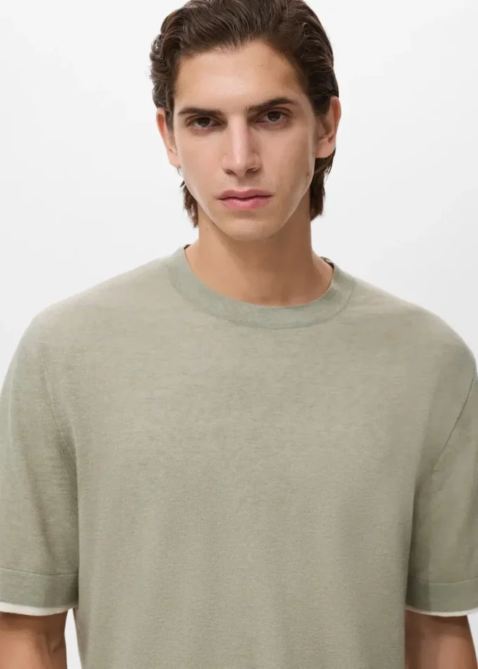 Kontrastní tričko ze směsi bavlny Kontrastní tričko ze směsi bavlny