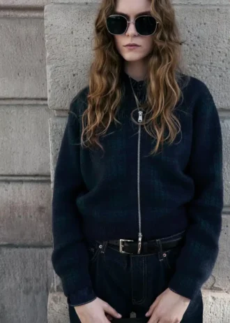 Kostkovaný kardigan na zip