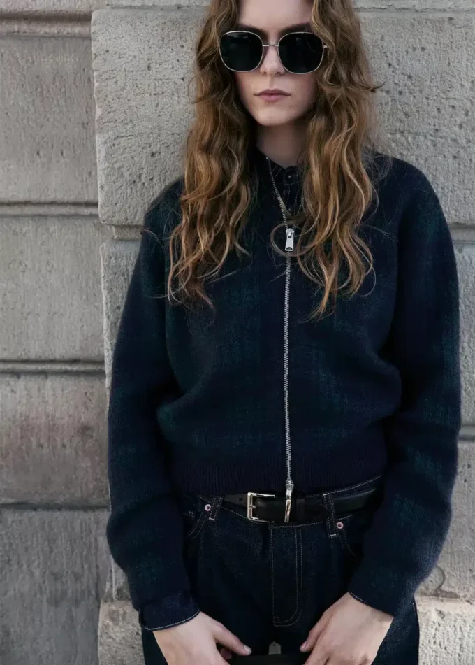 Kostkovaný kardigan na zip Kostkovaný kardigan na zip