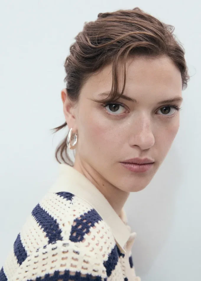 Krátký rukávový pruhovaný kardigan Krátký rukávový pruhovaný kardigan