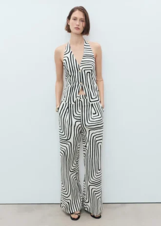 Lněné kalhoty s geometrickým potiskem