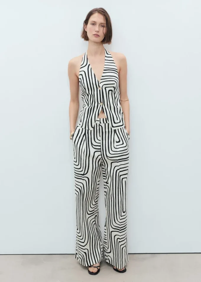 Lněné kalhoty s geometrickým potiskem Lněné kalhoty s geometrickým potiskem