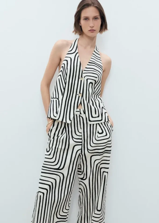 Lněné kalhoty s geometrickým potiskem Lněné kalhoty s geometrickým potiskem