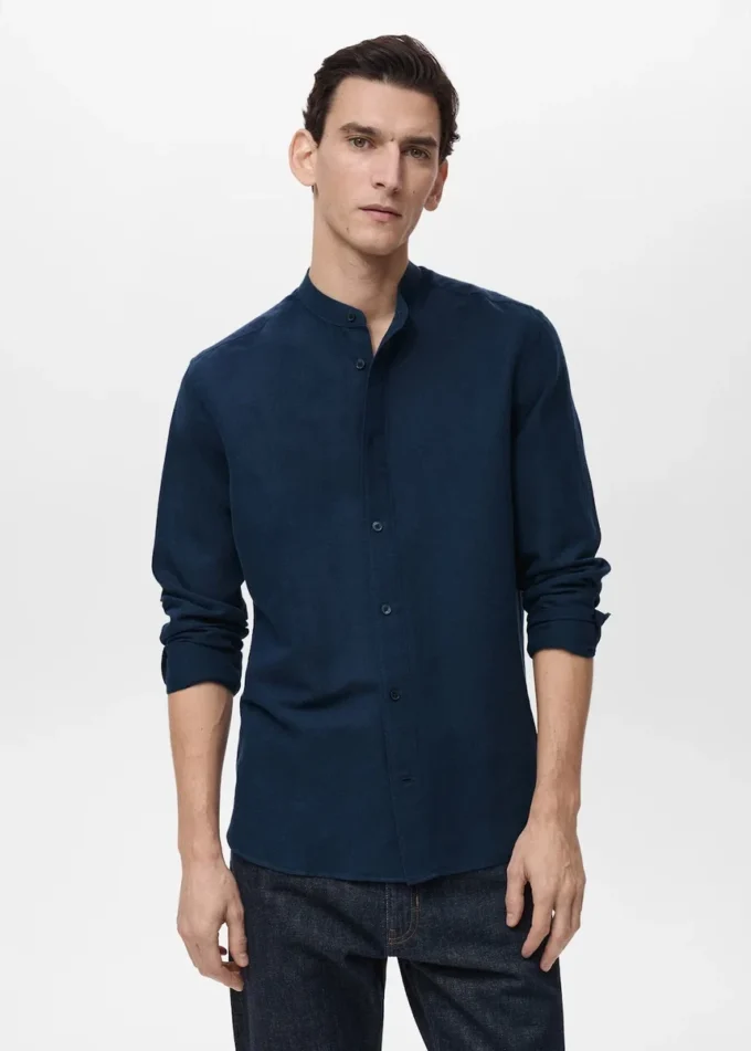 Lněná košile s mao límcem Lněná košile s mao límcem