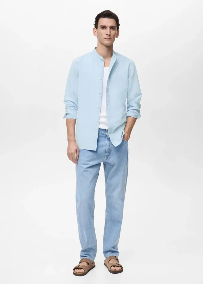 Lněná košile s mao límcem Lněná košile s mao límcem