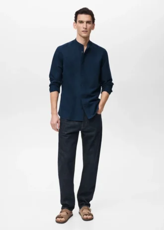 Lněná košile s mao límcem Lněná košile s mao límcem