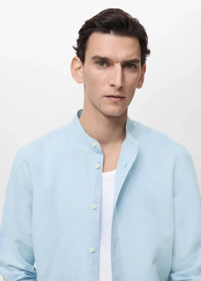 Lněná košile s mao límcem Lněná košile s mao límcem