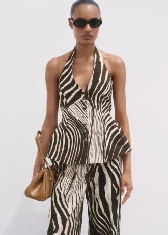 Lněná vesta se zebrovým potiskem