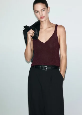 Lurexový pletený top s výstřihem do V