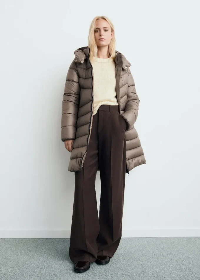 Midi prošívaná bunda s kapucí