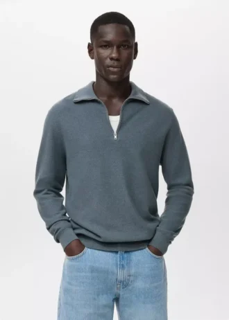 Mikrostrukturovaný svetr se zipem u krku