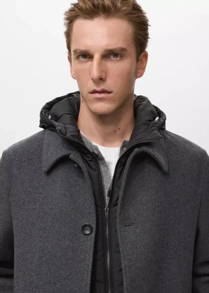 Odnímatelná kapuce, vlněný kabát Odnímatelná kapuce, vlněný kabát