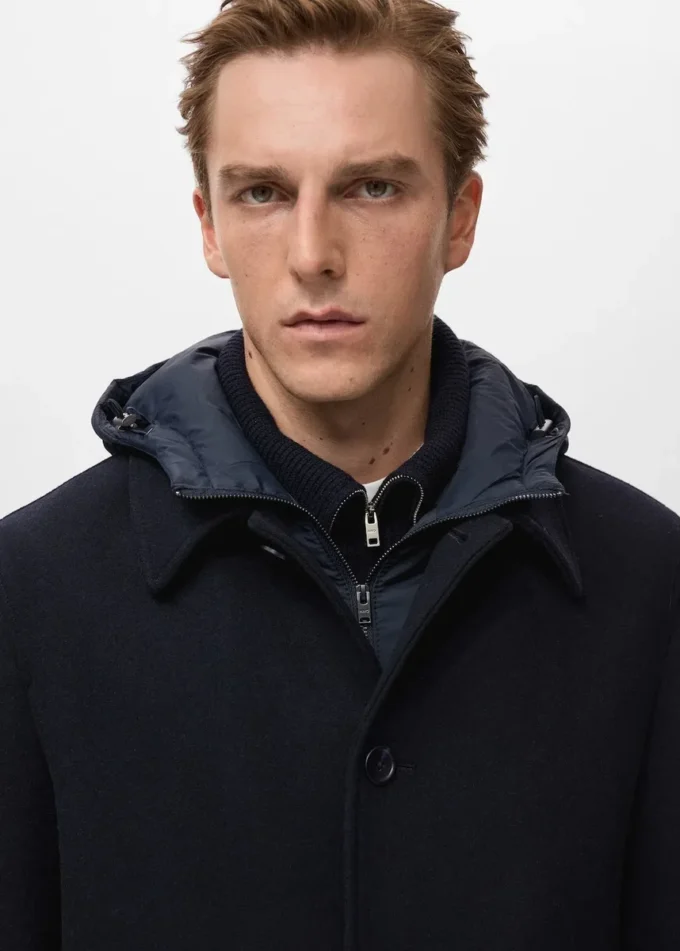 Odnímatelná kapuce, vlněný kabát Odnímatelná kapuce, vlněný kabát