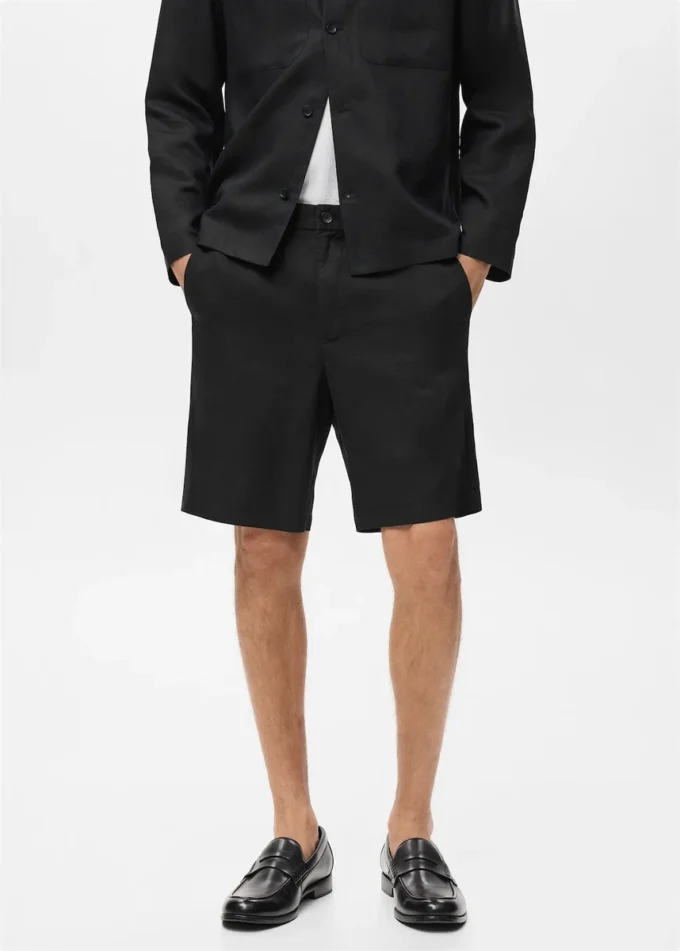 Šortky ze směsi lnu s elastickým pasem Šortky ze směsi lnu s elastickým pasem