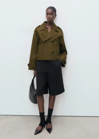 Oversized krátký dvouřadový trenčkot