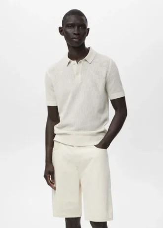 Pletené bavlněné polo tričko s krajkovým vzorem