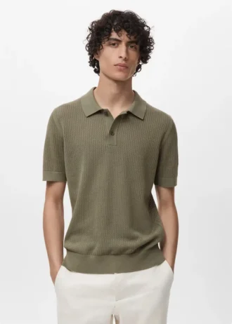 Pletené bavlněné polo tričko s krajkovým vzorem