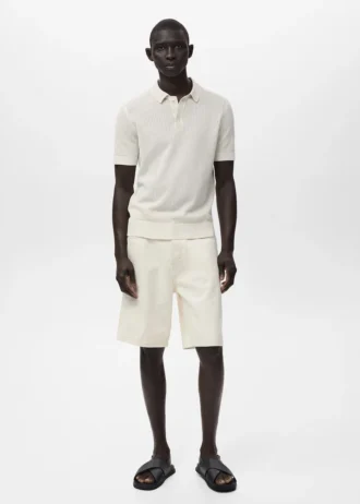 Pletené bavlněné polo tričko s krajkovým vzorem