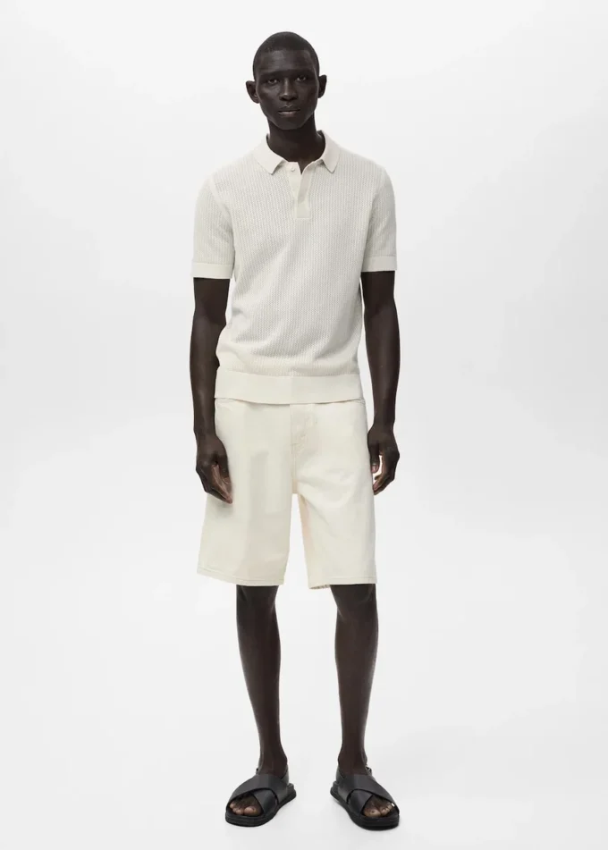 Pletené bavlněné polo tričko s krajkovým vzorem Pletené bavlněné polo tričko s krajkovým vzorem