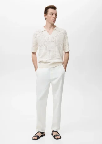 Pletené bavlněné polo tričko s krajkovým vzorem