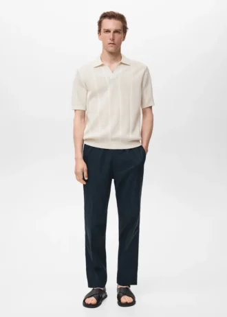 Pletené bavlněné polo tričko s krajkovým vzorem