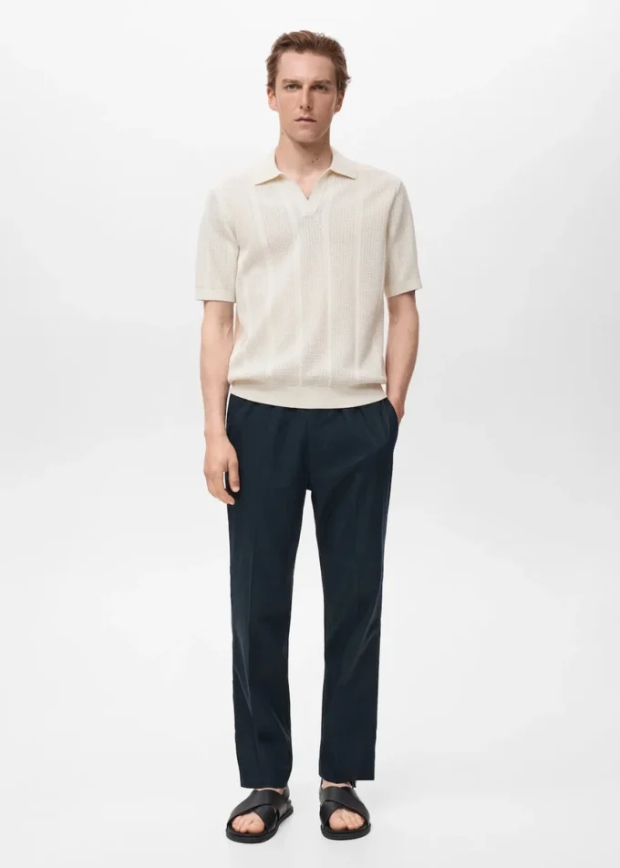 Pletené bavlněné polo tričko s krajkovým vzorem Pletené bavlněné polo tričko s krajkovým vzorem