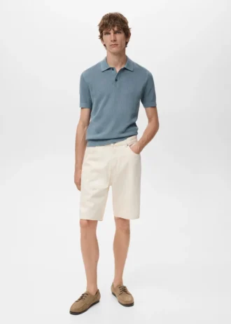 Pletené bavlněné polo tričko s krajkovým vzorem