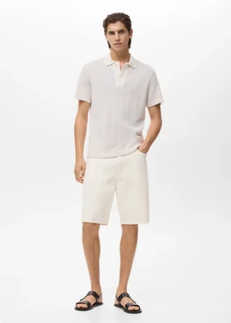 Pletené bavlněné polo tričko s krajkovým vzorem