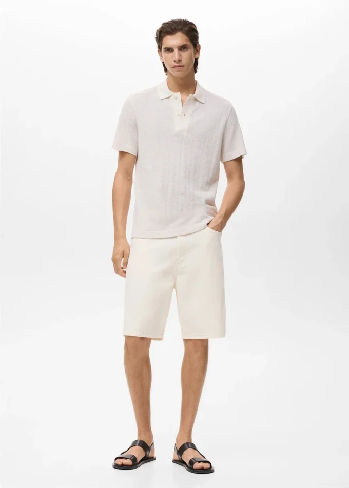 Pletené bavlněné polo tričko s krajkovým vzorem Pletené bavlněné polo tričko s krajkovým vzorem