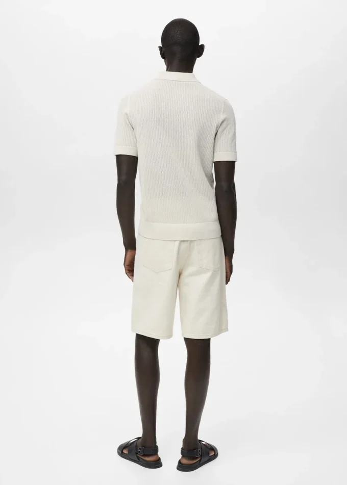 Pletené bavlněné polo tričko s krajkovým vzorem Pletené bavlněné polo tričko s krajkovým vzorem