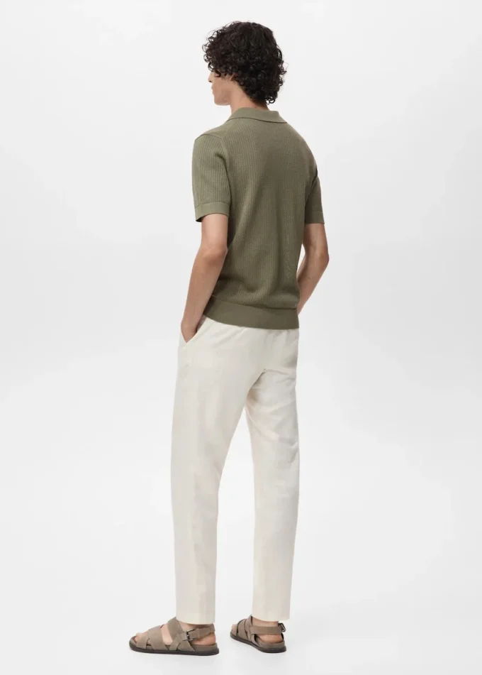 Pletené bavlněné polo tričko s krajkovým vzorem Pletené bavlněné polo tričko s krajkovým vzorem