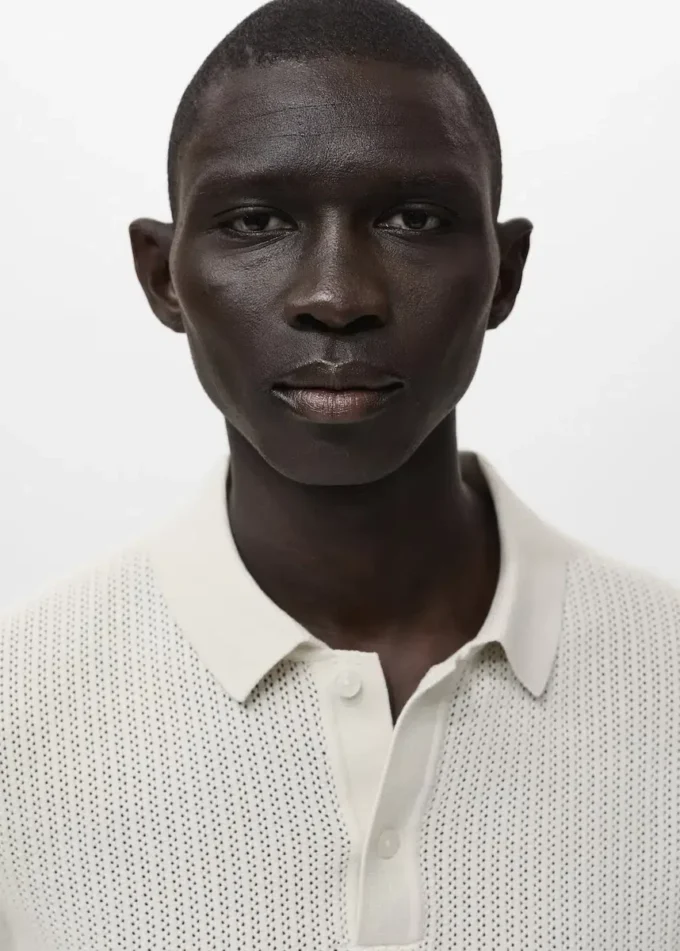 Pletené bavlněné polo tričko s krajkovým vzorem Pletené bavlněné polo tričko s krajkovým vzorem