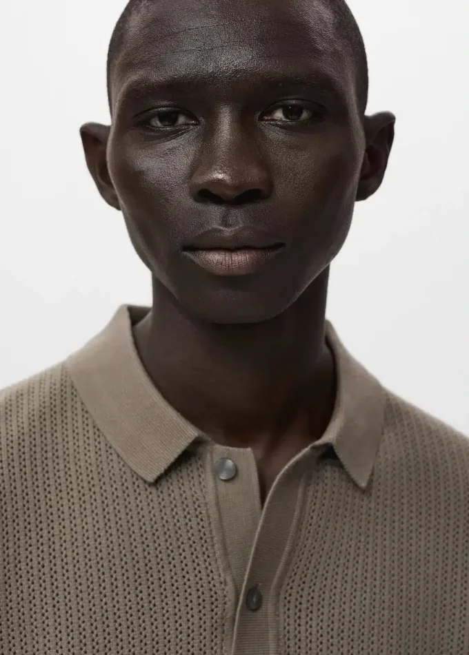 Pletené bavlněné polo tričko s krajkovým vzorem Pletené bavlněné polo tričko s krajkovým vzorem