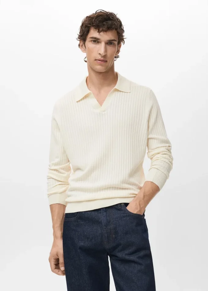 Pletený polo svetr s žebrováním Pletený polo svetr s žebrováním