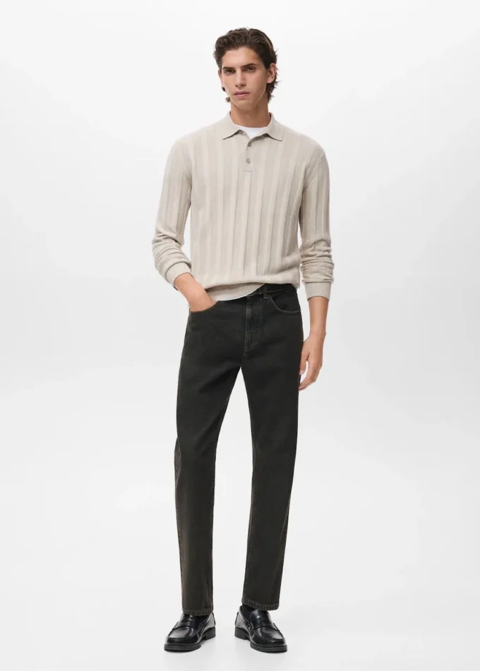 Pletený polo svetr s žebrováním Pletený polo svetr s žebrováním