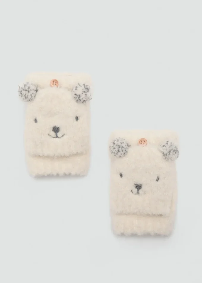 Pletené rukavice s medvídkem