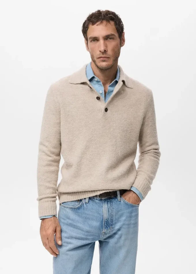 Polo tričko z mini bouclé úpletu Polo tričko z mini bouclé úpletu