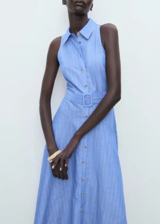 Pruhované šaty ve stylu košile ze směsi lnu