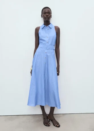 Pruhované šaty ve stylu košile ze směsi lnu