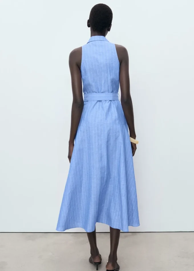 Pruhované šaty ve stylu košile ze směsi lnu