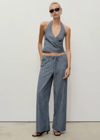 Pruhované denimové tričko s překříženým výstřihem Pruhované denimové tričko s překříženým výstřihem