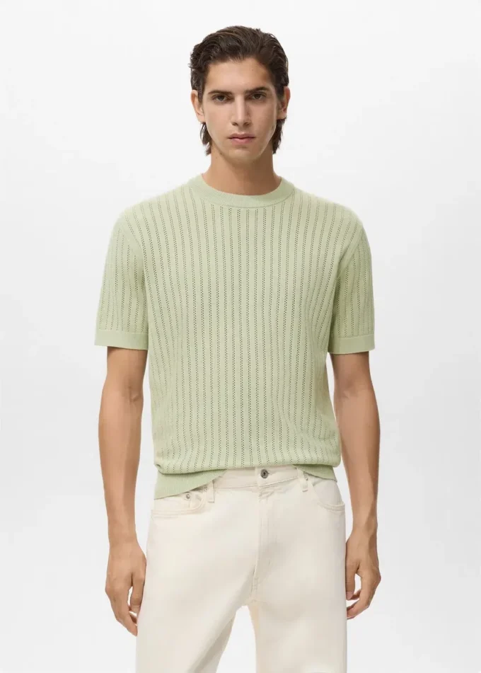 Pruhované prolamované bavlněné tričko Pruhované prolamované bavlněné tričko