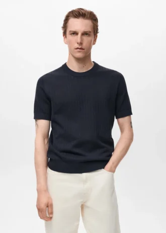 Pruhované prolamované bavlněné tričko