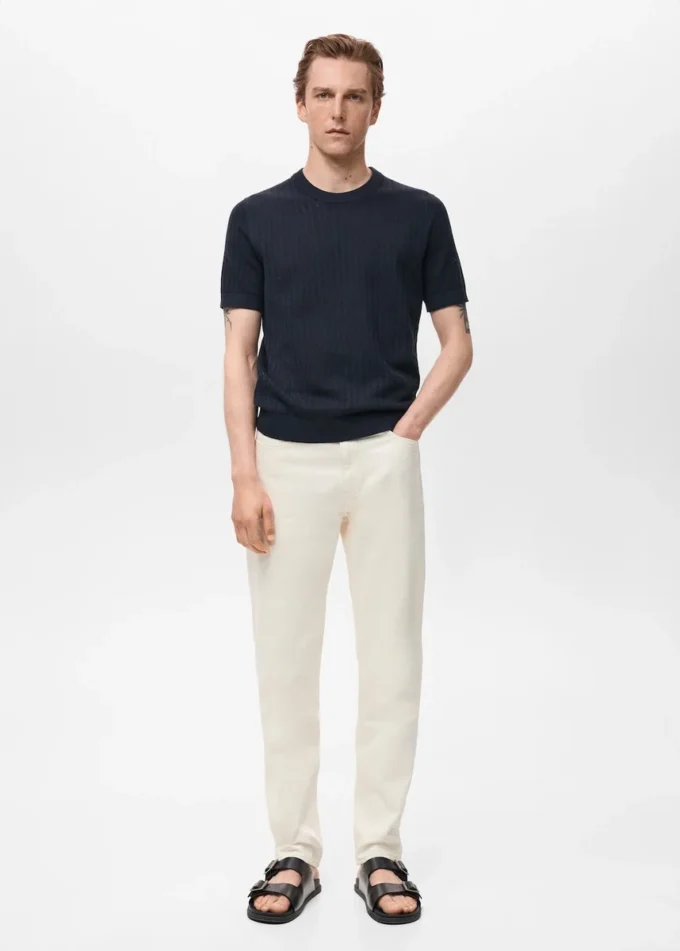 Pruhované prolamované bavlněné tričko Pruhované prolamované bavlněné tričko