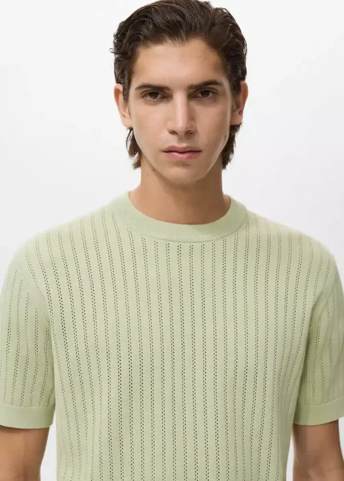 Pruhované prolamované bavlněné tričko Pruhované prolamované bavlněné tričko