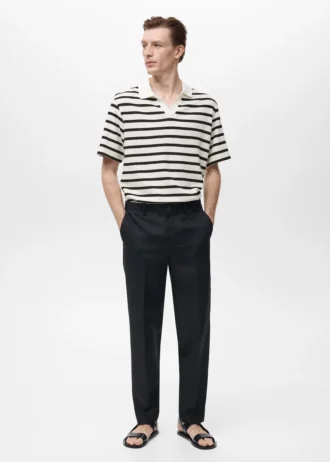 Pruhované texturované pletené polo tričko