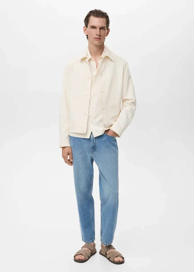 Rovná bavlněná bunda s knoflíky Rovná bavlněná bunda s knoflíky