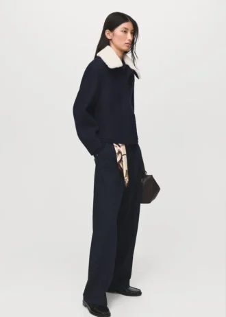 Sako ze směsi vlny s límcem ze směsi ovčí kůže