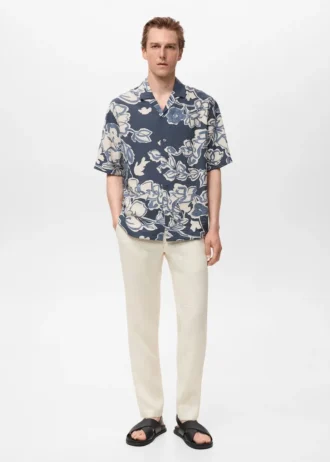 Slim fit kalhoty ze 100% lnu