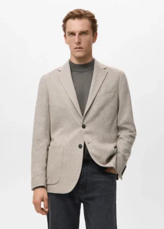 Slim fit sako z melírované vlny